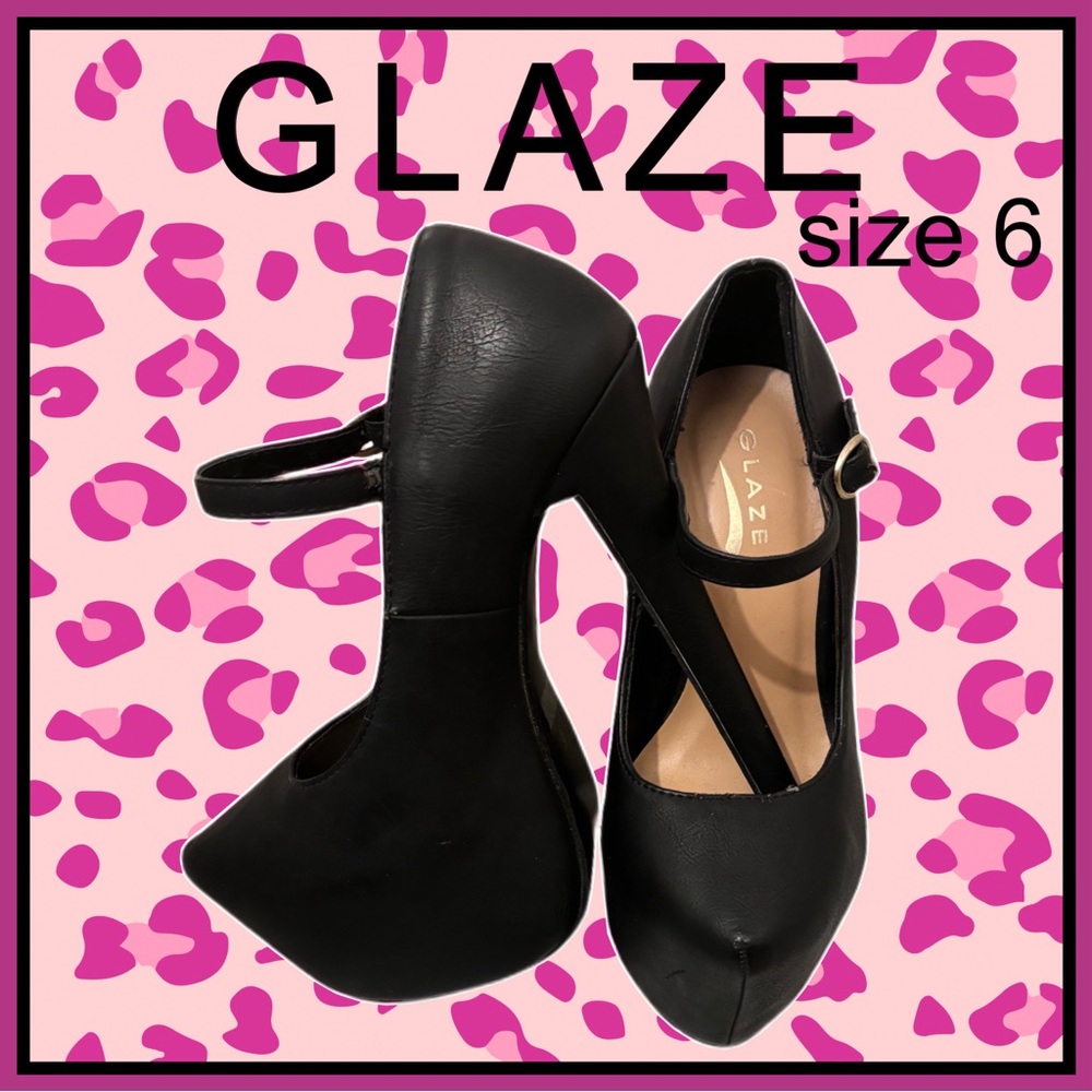 GLAZE extra high  black Maryjane platform stiletto HEELS size 6